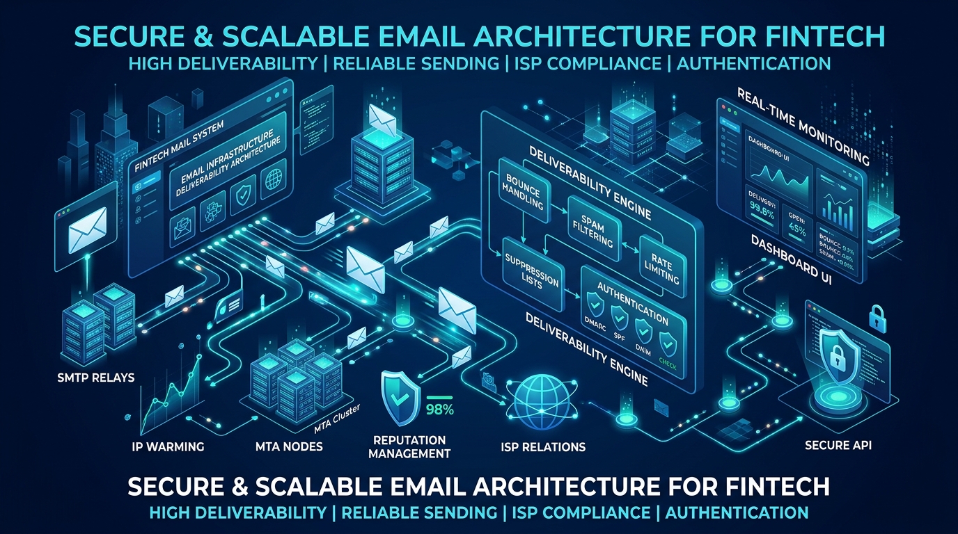 Scalable email infrastructure and deliverability architecture for a fintech startup